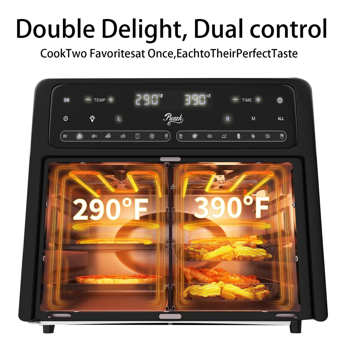 PwZzk 25.4QT Dual Zone Air Fryer Toaster Oven Combo with French Glass Door