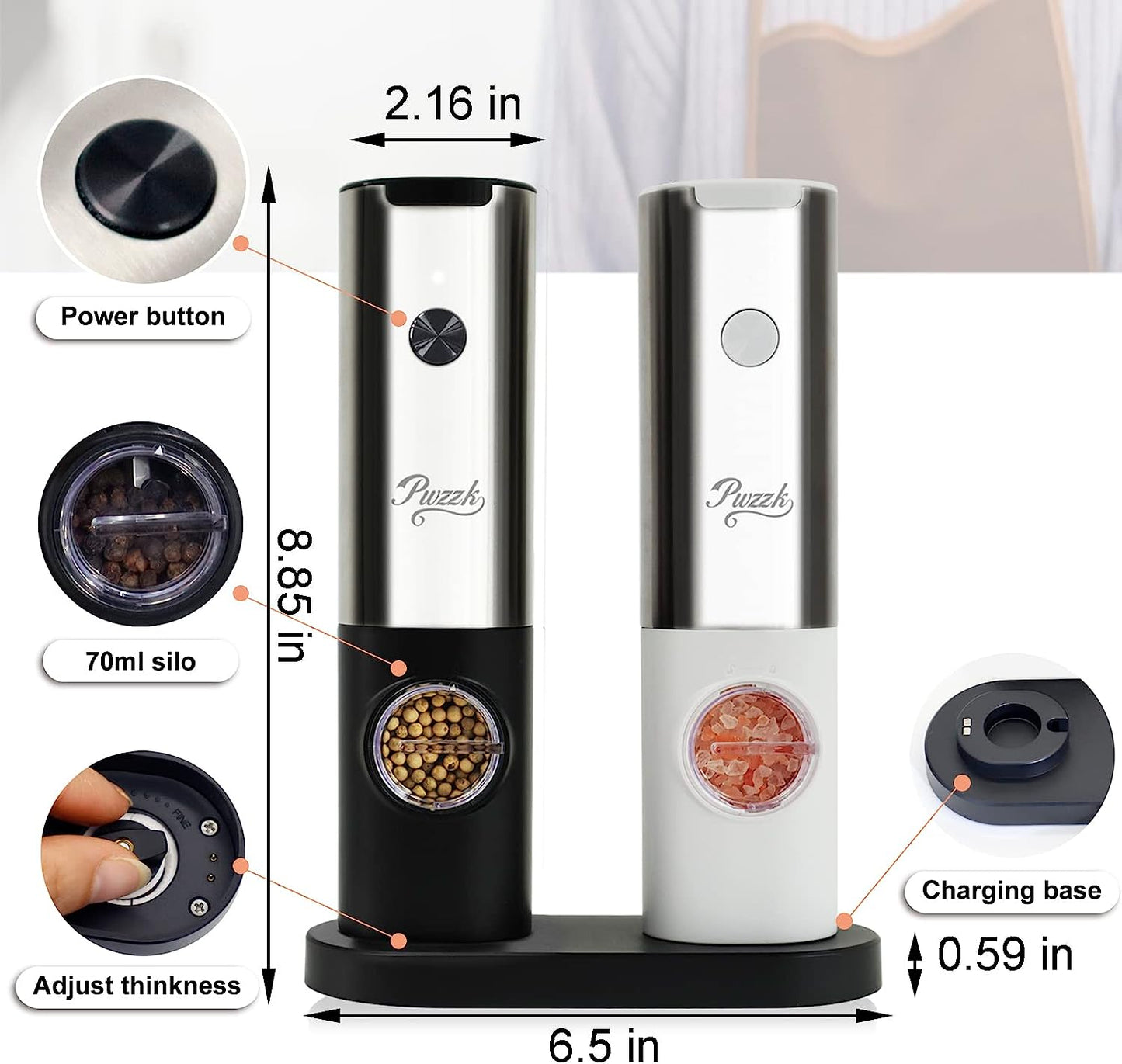 𝑵𝒆𝒘 𝑼𝒑𝒈𝒓𝒂𝒅𝒆𝒅 PwZzk Electric Salt and Pepper Grinder Set Rechargeable