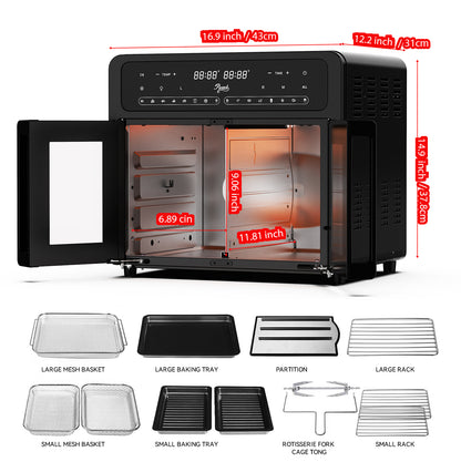 PwZzk 25.4QT Dual Zone Air Fryer Toaster Oven Combo with French Glass Door